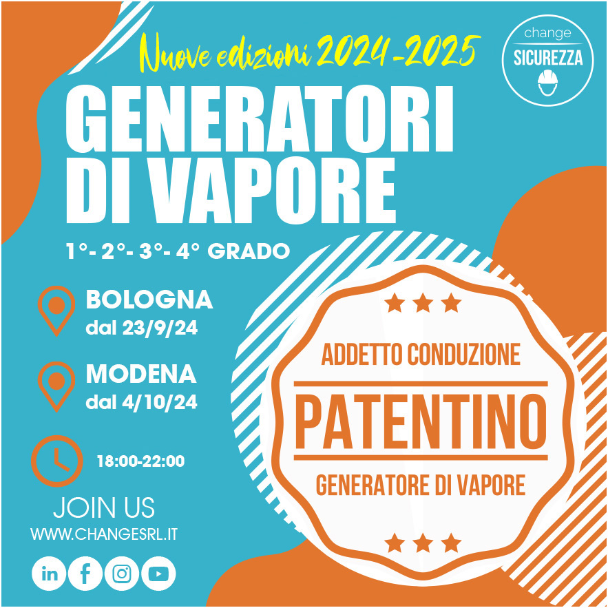 CORSO GENERATORI DI VAPORE in avvio a MODENA e a BOLOGNA